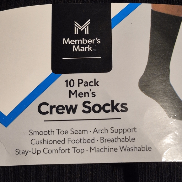 NWT Member's Mark Breathable Comfort Black Crew Socks - 10 Pack - Picture 2 of 6